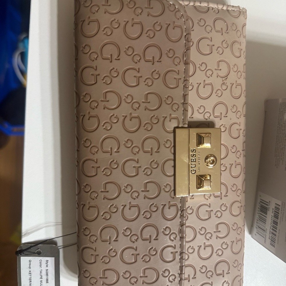Guess Tan Embossed Wallet with Gold Clasp